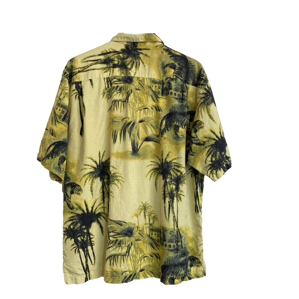 Tommy Bahama Shirts Mens Large Yellow Silk Palm Tree Tiger Hawaiian Camp Casual - Picture 2 of 12